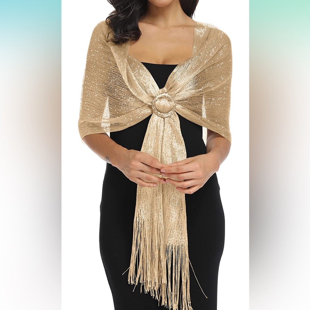 Sparkling Metallic Shawls and Wraps with Buckle for Evening Party Wedding